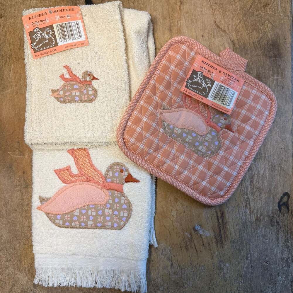 Vintage R.A. Briggs Kitchen Sampler Calico Duck 3 Piece Set NWT Cottagecore
